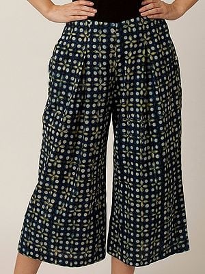 Cotton Printed Inverted Pleat Short Palazzo Pants