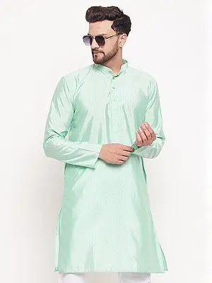 Jacquard Silk Blend Mandarin Style Collar Kurta with Quatrefoil Pattern