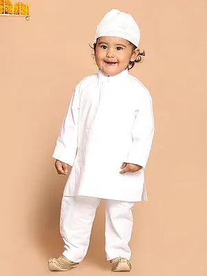 Pure Cotton White Kurta Pajama with Prayer Cap Set