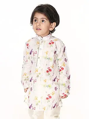 Cream Cotton Blend Digital Floral Printed Kurta