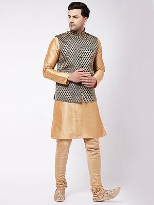 Silk Blend Kurta Pajama with Jacquard Weave Modi Jacket