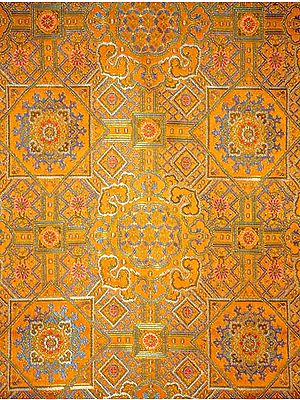 Golden Tibetan Brocade with Thread Weave Hand-woven in Banaras