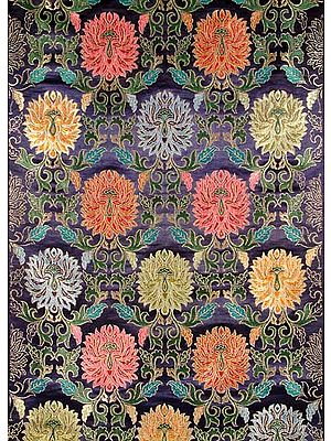 Banarasi Hand-woven Brocade Fabric with Large Multi-Colored Woven Flowers