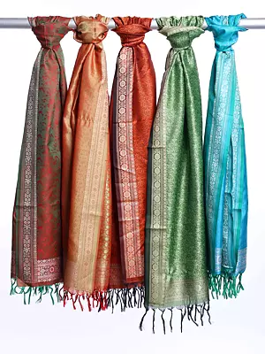 Lot of Five Tanchoi Scarves from Banaras