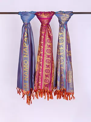 Lot of Three Brocaded Prayer Shawls with Golden Thread Weave All-Over