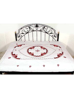 White Kashmiri Bedspread with Hook-Needle Embroidery
