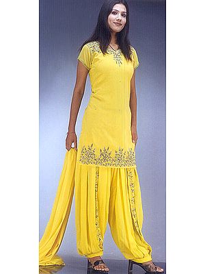 Yellow Suit with Patiala Salwar