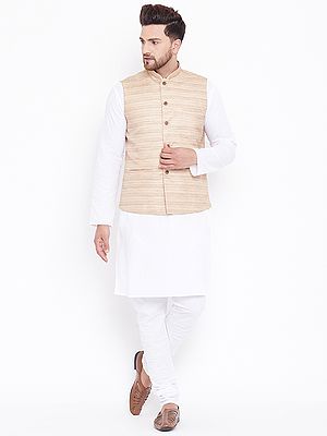 Cotton Blend Kurta Pajama With Silk Blend Two-Tone Design Modi Jacket