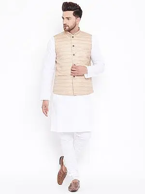 Cotton Blend Kurta Pajama with Silk Blend Two-Tone Design Modi Jacket