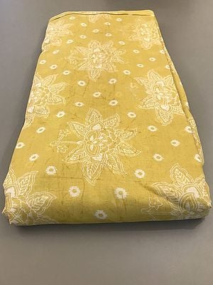 Lemon-Green All-Over Floral Pattern Hand Screen Printed Viscose Muslin Silk Fabric