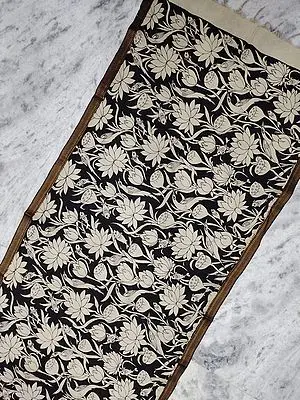 Black-White Bangalore Silk Dupattas with Pen Kalamkari Lotus Pond Painted on All-Over
