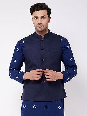 Blue Cotton Blend Classic Blue Modi Jacket