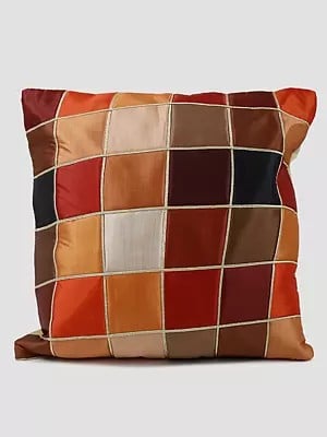 Check Pattern Satin Cushion Cover with Zari Patti