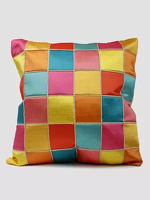 Check Pattern Satin Cushion Cover with Zari Patti