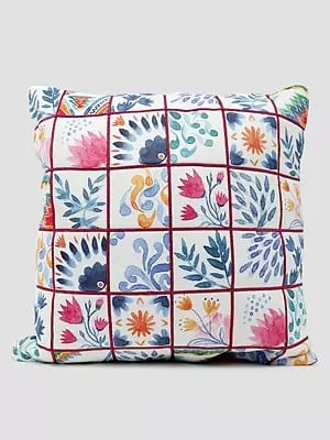 Brilliant-White Floral Printed Cushion Cover