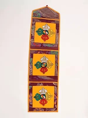 Radiant-Yellow Wall Hanging Letter Holder with Embroidered Vishwavajra Buddhist Symbol