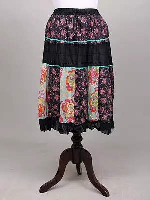 Printed Elastic Long Skirt with Ruffle Border