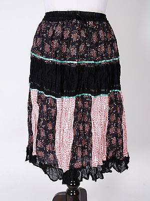 Printed Elastic Long Skirt with Ruffle Border