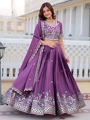 Heavy Embroidery Sequence & Thread Work Designer Party Wear Lehenga Choli With Dupatta