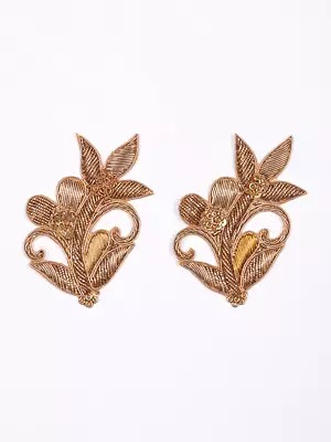 Pair of Golden Zardozi Floral Patches with Sequins work