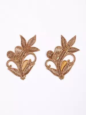 Pair of Golden Zardozi Floral Patches with Sequins work
