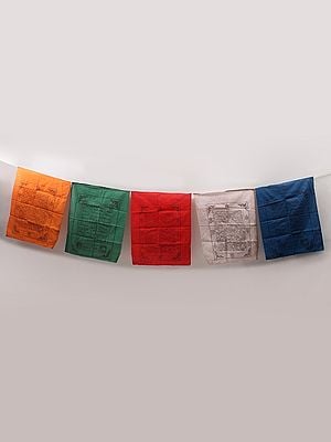 Lot Five Prayer Flags with Syllable Mantras and Symbol
