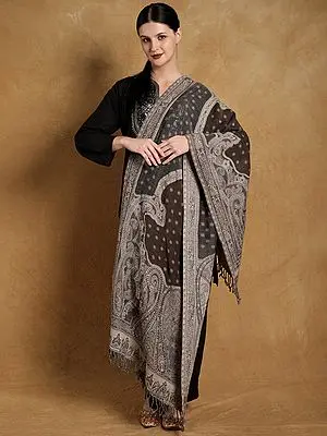Cutwork Jamawar Stole with Woven Paisleys and Bootis