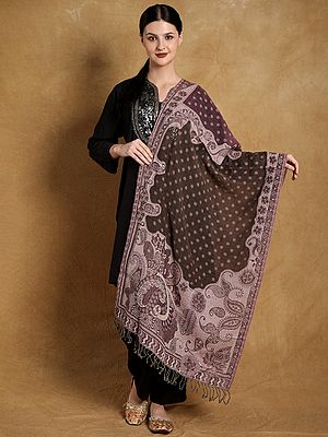 Cutwork Jamawar Stole with Woven Paisleys and Bootis