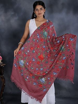 Floral Aari Hand-Embroidered Stole from Kashmir