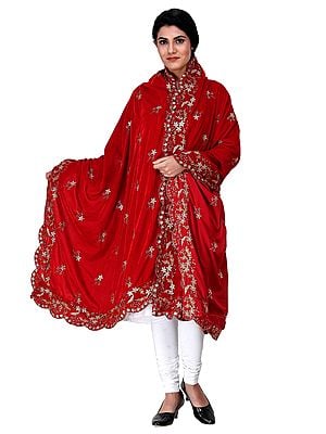 Velvet Dupatta from Amritsar with Embroidered Flowers and Sequins