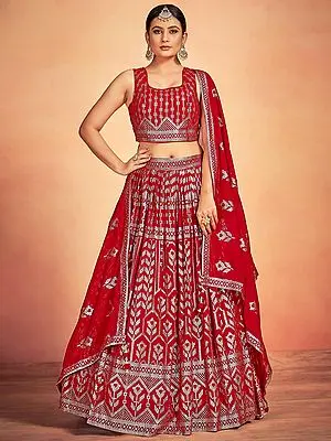 Georgette Lehenga Choli and Latkan Dupatta Sets with Sequins Embroidery