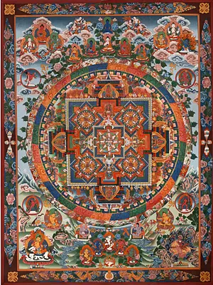 Vintage Big Mandala with Beautiful Color Combination in Superb Condition (Brocadeless Thangka)