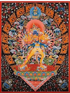 Super Fine Quality Kalachakara Deity with His Consort Vishvamata Thangka (Brocadeless Thangka)