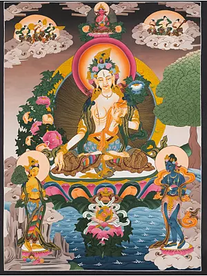 White Tara Thangka (Brocadeless Thangka)
