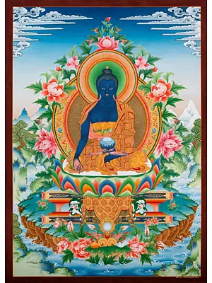 Medicine Buddha Thangka (Brocadeless Thangka)