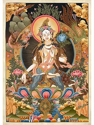 White Tara Thangka (Brocadeless Thangka)