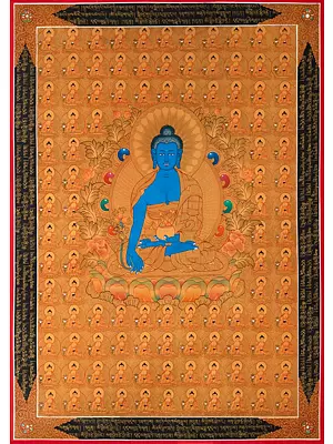 108 Medicine Buddha Thangka in Full gold style (Brocadeless Thangka)