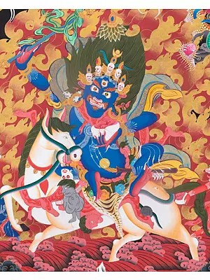Palden Lhamo or Shri Devi The Queen who averts War and the personal protector of Dalai Lama (Brocadeless Thangka)
