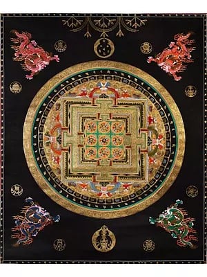 Auspicious Mandala with 24 carat gold work (Brocadeless Thangka)