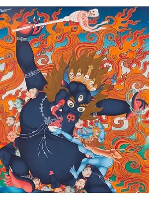 Dharma Raj Yama the king of the law and Lord of Death (Brocadeless Thangka)