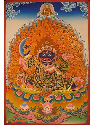 Two armed Bernagchen Mahakala the special protector of the Karma Kagyu Lineage (Brocadeless Thangka)