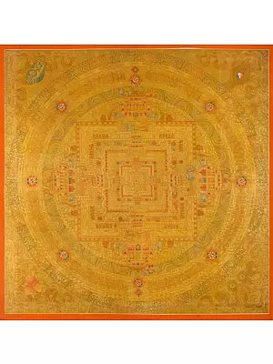 Golden Kalachakra mandala thangka (Brocadeless Thangka)