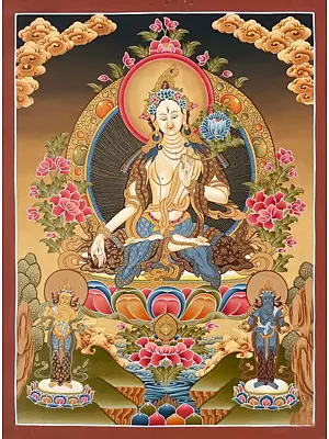 Goddess White Tara Thangka (Brocadeless Thangka)