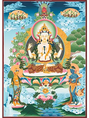 Lord buddha - Avalokiteshvara | Chenrezig Thangka (Brocadeless Thangka)