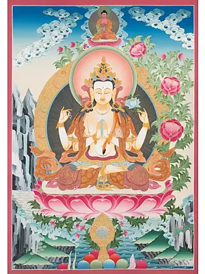 Avalokiteshvara | Chenrezig Thangka (Brocadeless Thangka)