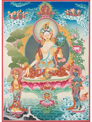 White Tara Thangka (Brocadeless Thangka)