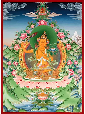 Goddess Manjushree Thangka (Brocadeless Thangka)