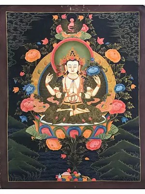 Goddess Chengrezig Thangka (Brocadeless Thangka)