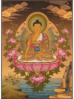 Medium Shakyamuni Buddha Thangka (Brocadeless Thangka)