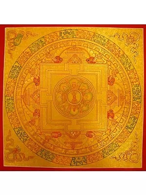Golden Round Mandala (Brocadeless Thangka)